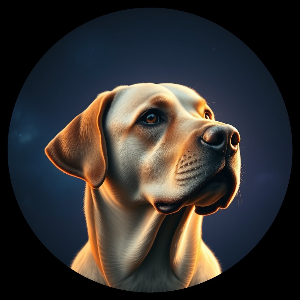 Cosmic medallion portrait of 209_G0380_0403, a Labrador Retriever