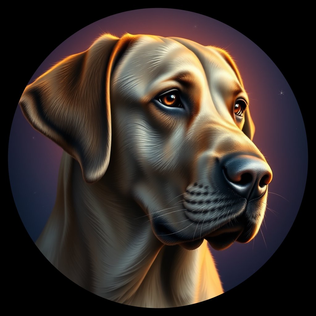 Cosmic medallion portrait of 20_G0380_0036, a Labrador Retriever