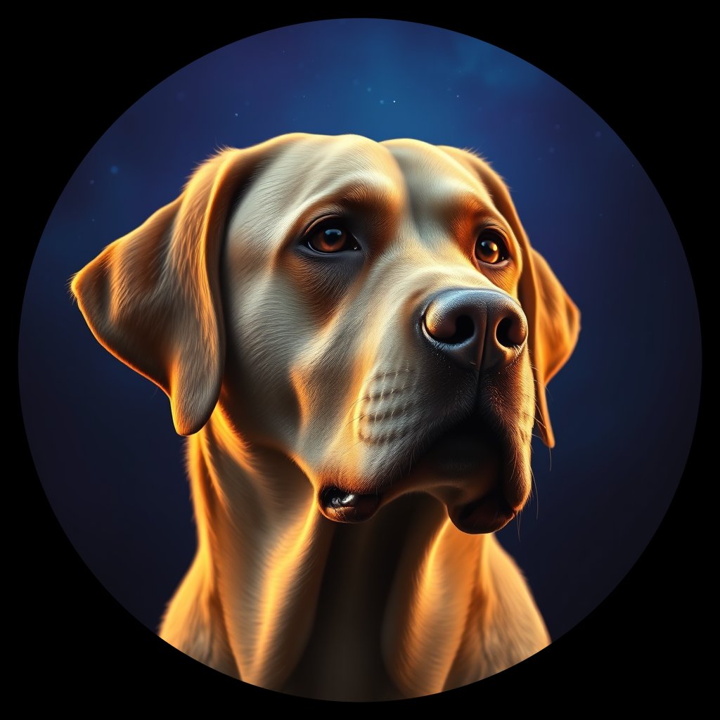 Cosmic medallion portrait of 211_G0380_0407, a Labrador Retriever