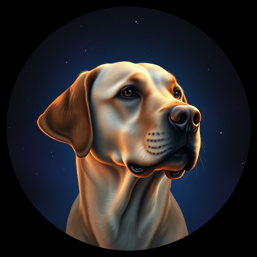 Cosmic medallion portrait of 212_G0380_0408, a Labrador Retriever