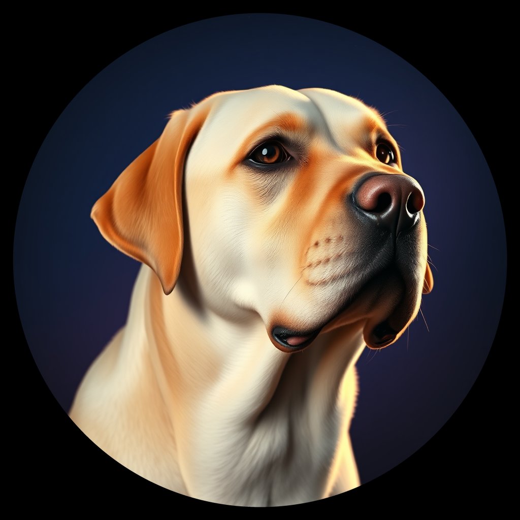 Cosmic medallion portrait of 215_G0380_0411, a Labrador Retriever