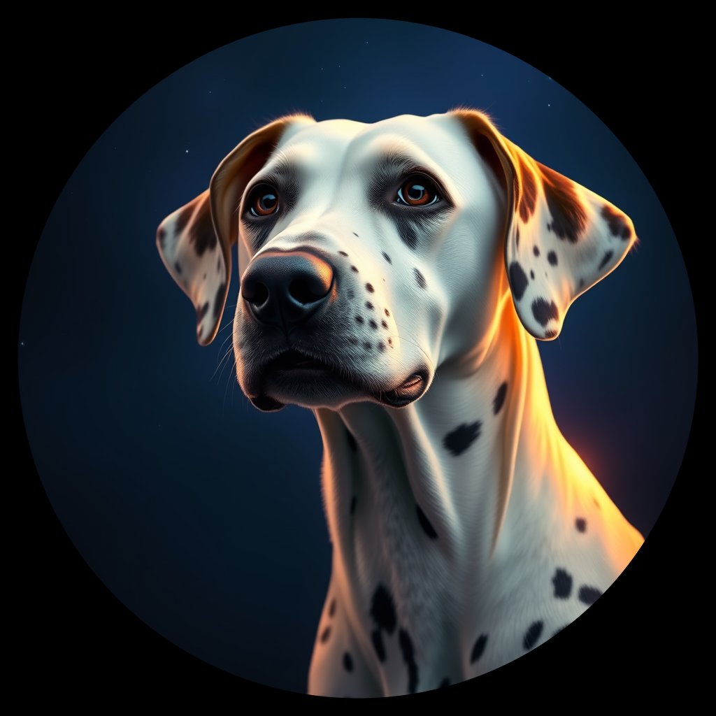 Cosmic medallion portrait of 21884_21884, a Dalmatian