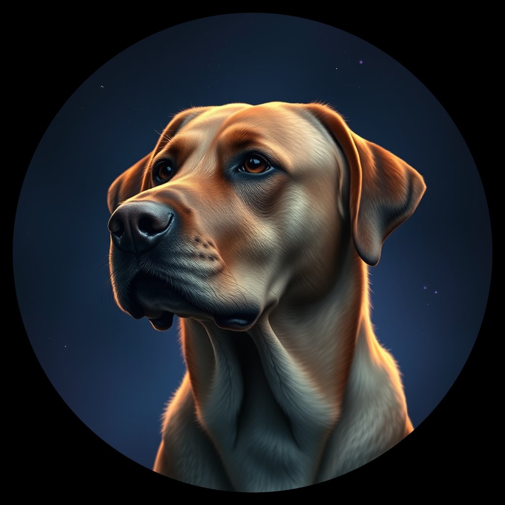 Cosmic medallion portrait of 218_G0380_0414, a Labrador Retriever
