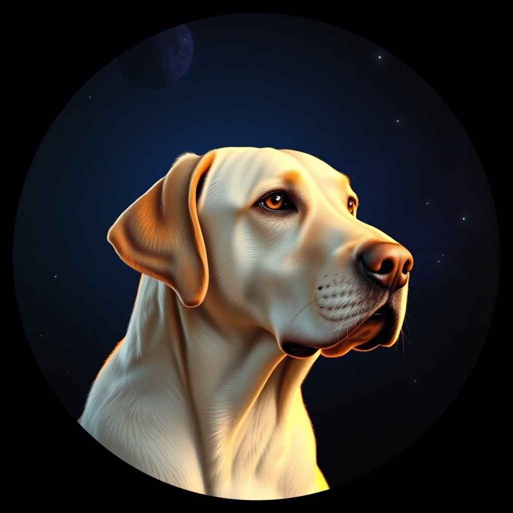 Cosmic medallion portrait of 21_G0380_0037, a Labrador Retriever
