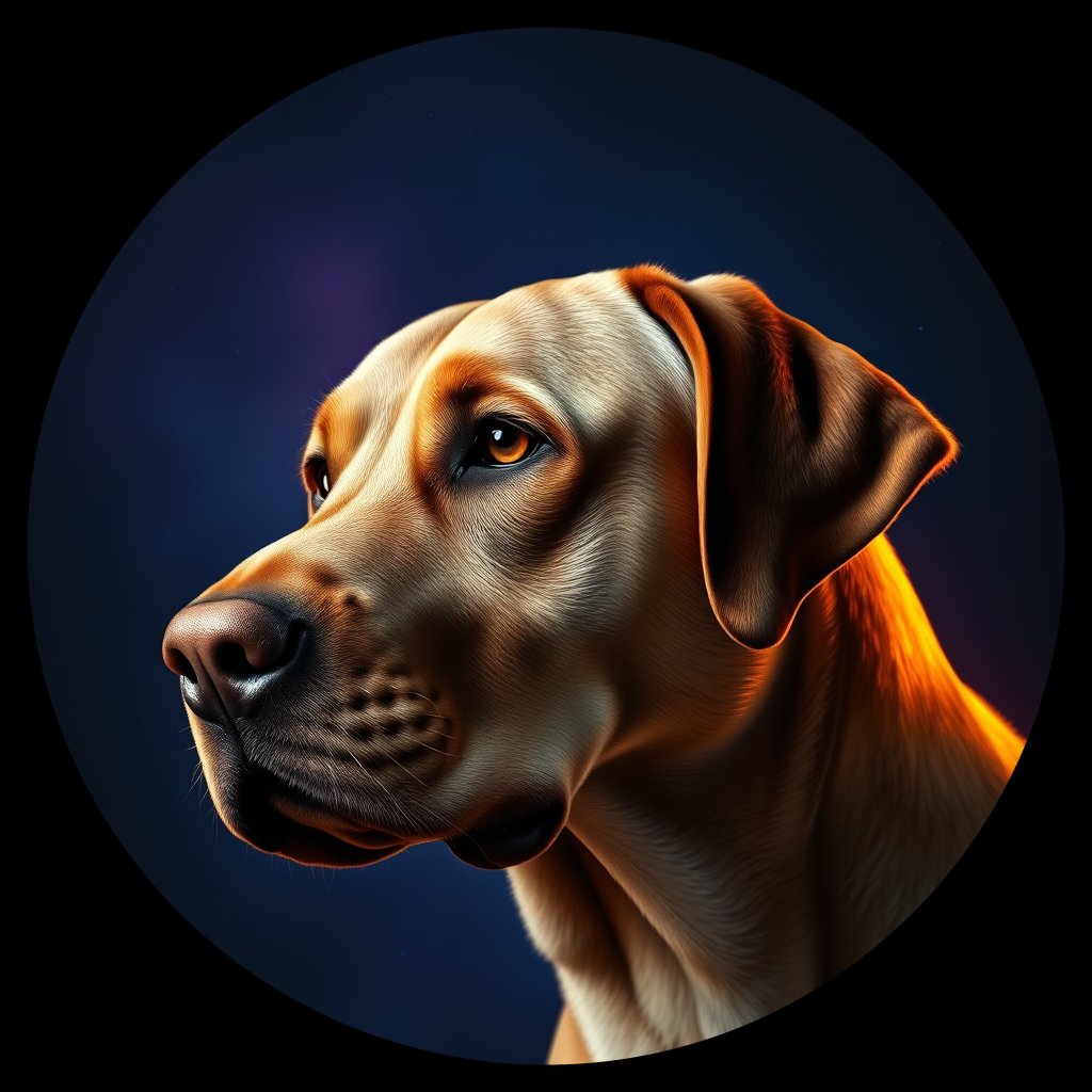 Cosmic medallion portrait of 220_G0380_0416, a Labrador Retriever