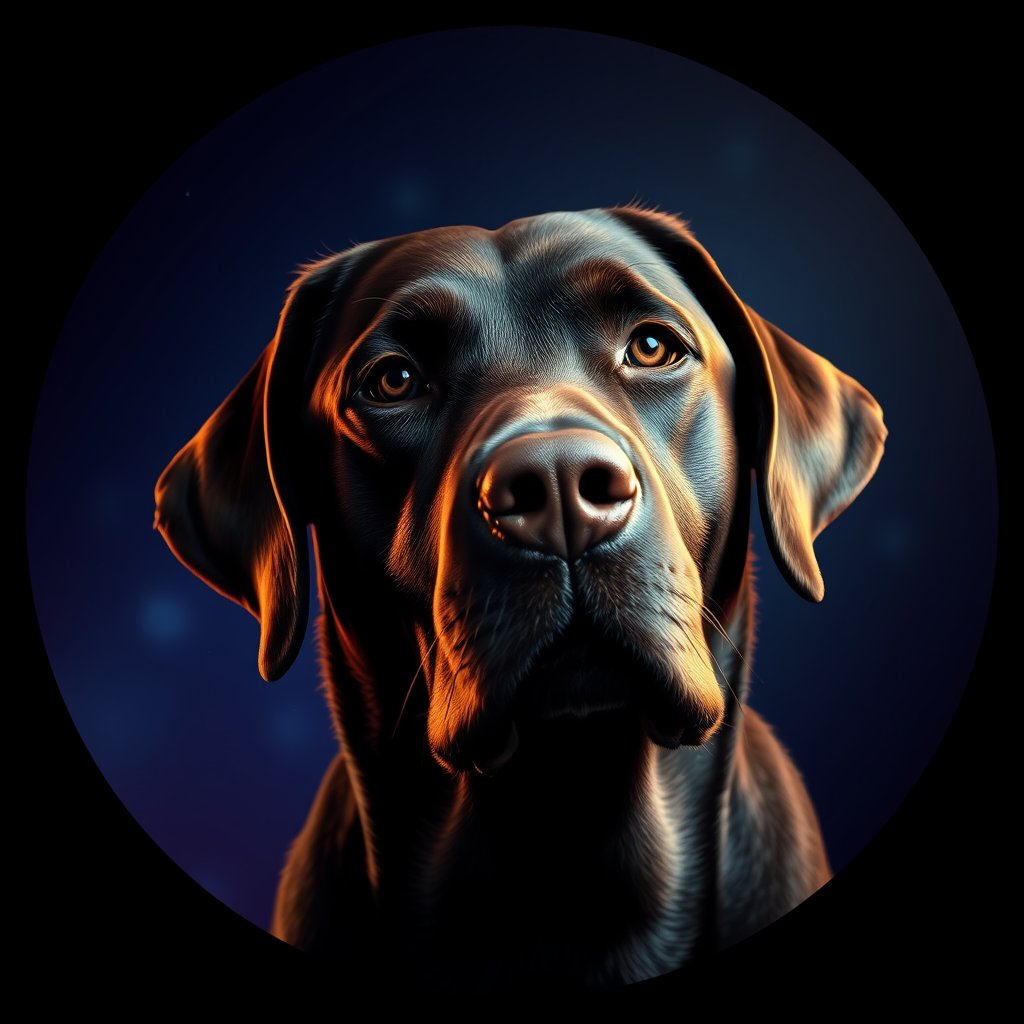 Cosmic medallion portrait of 222_G0380_0418, a Labrador Retriever