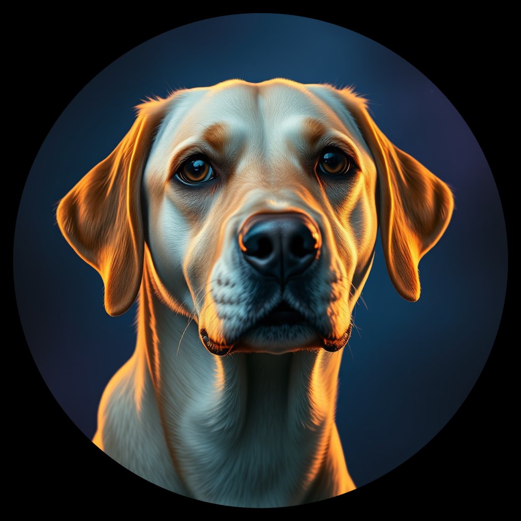 Cosmic medallion portrait of 223_G0380_0420, a Labrador Retriever
