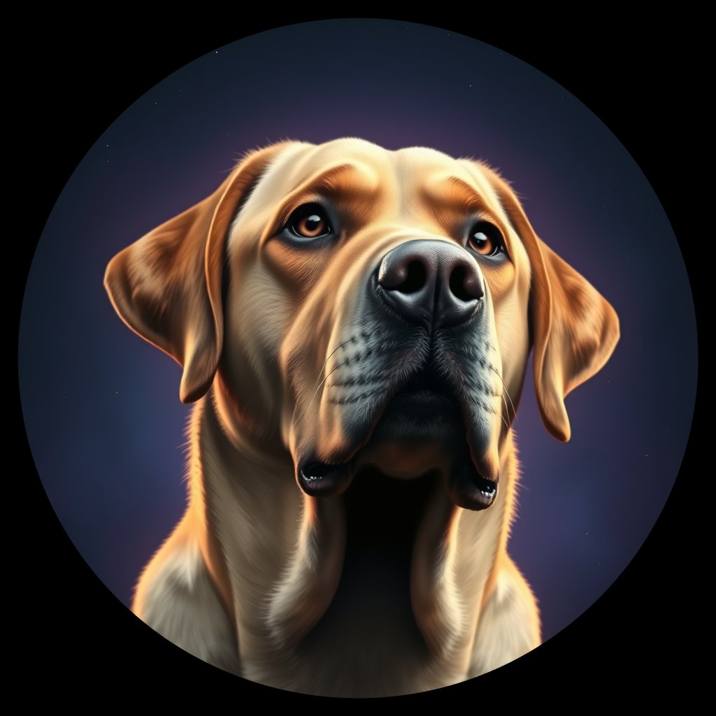 Cosmic medallion portrait of 224_G0380_0421, a Labrador Retriever