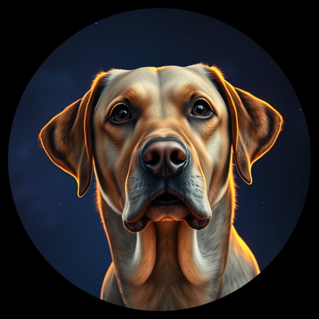 Cosmic medallion portrait of 227_G0380_0424, a Labrador Retriever
