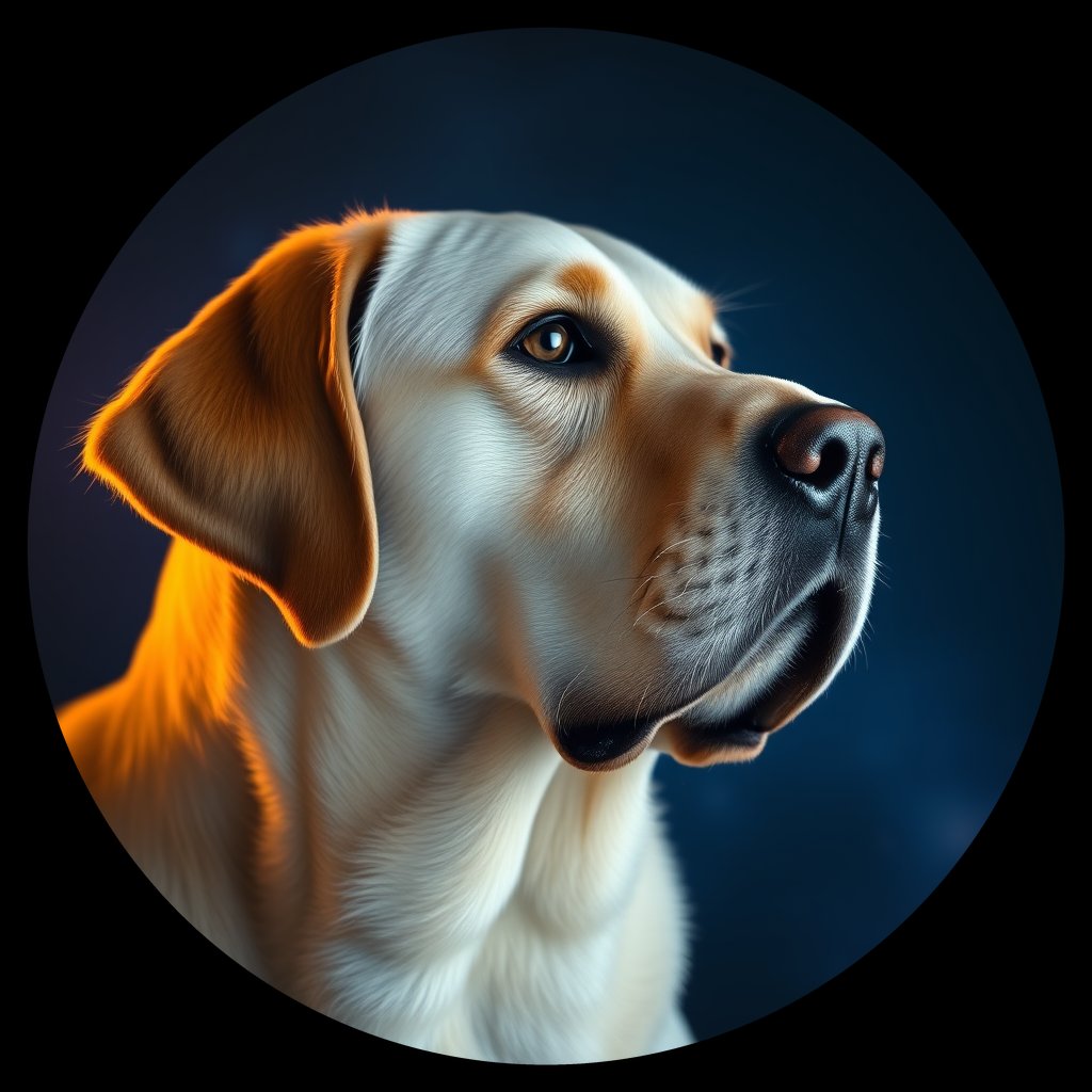 Cosmic medallion portrait of 231_G0380_0430, a Labrador Retriever