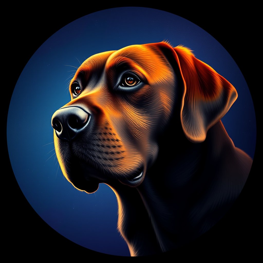 Cosmic medallion portrait of 232_G0380_0431, a Labrador Retriever