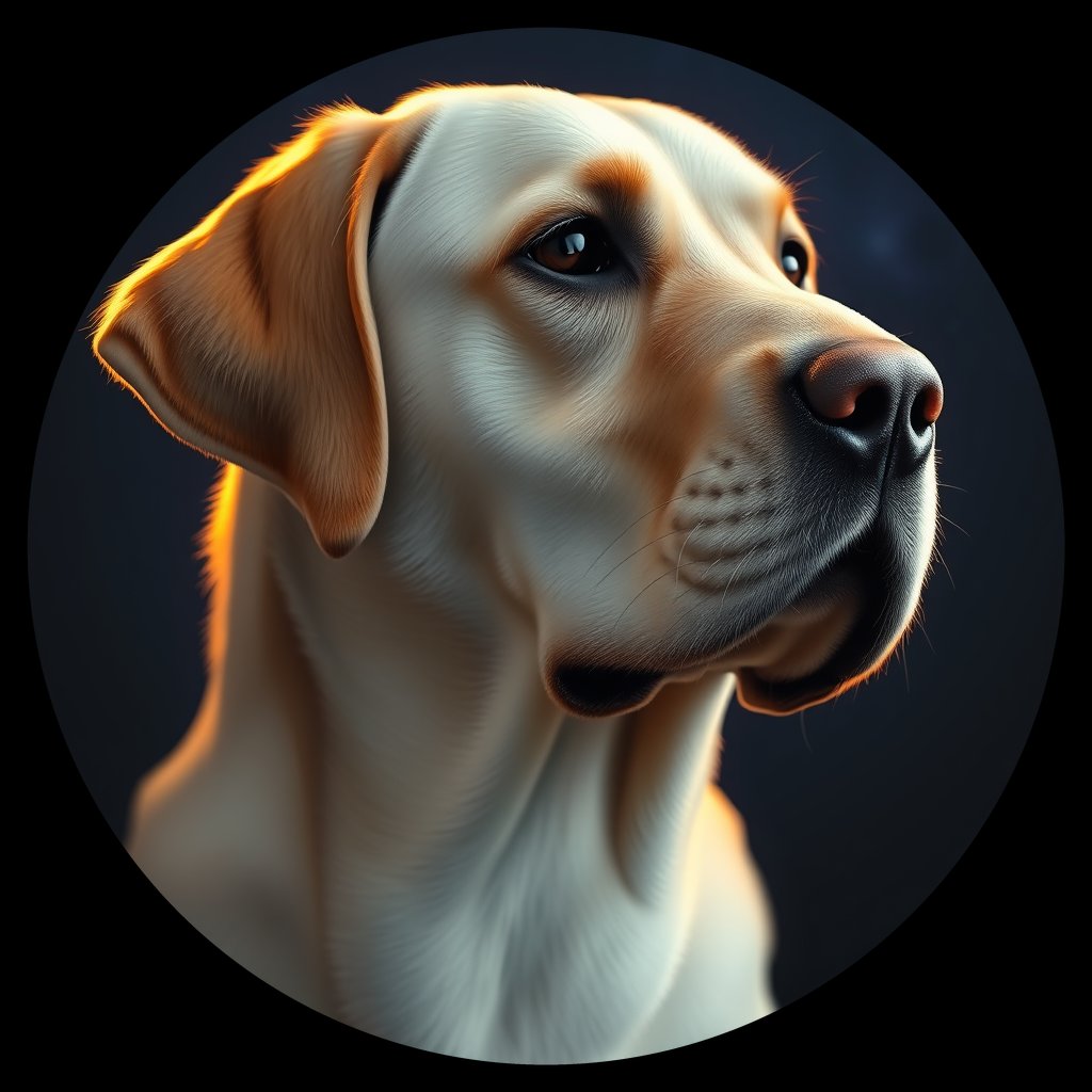 Cosmic medallion portrait of 233_G0380_0434, a Labrador Retriever