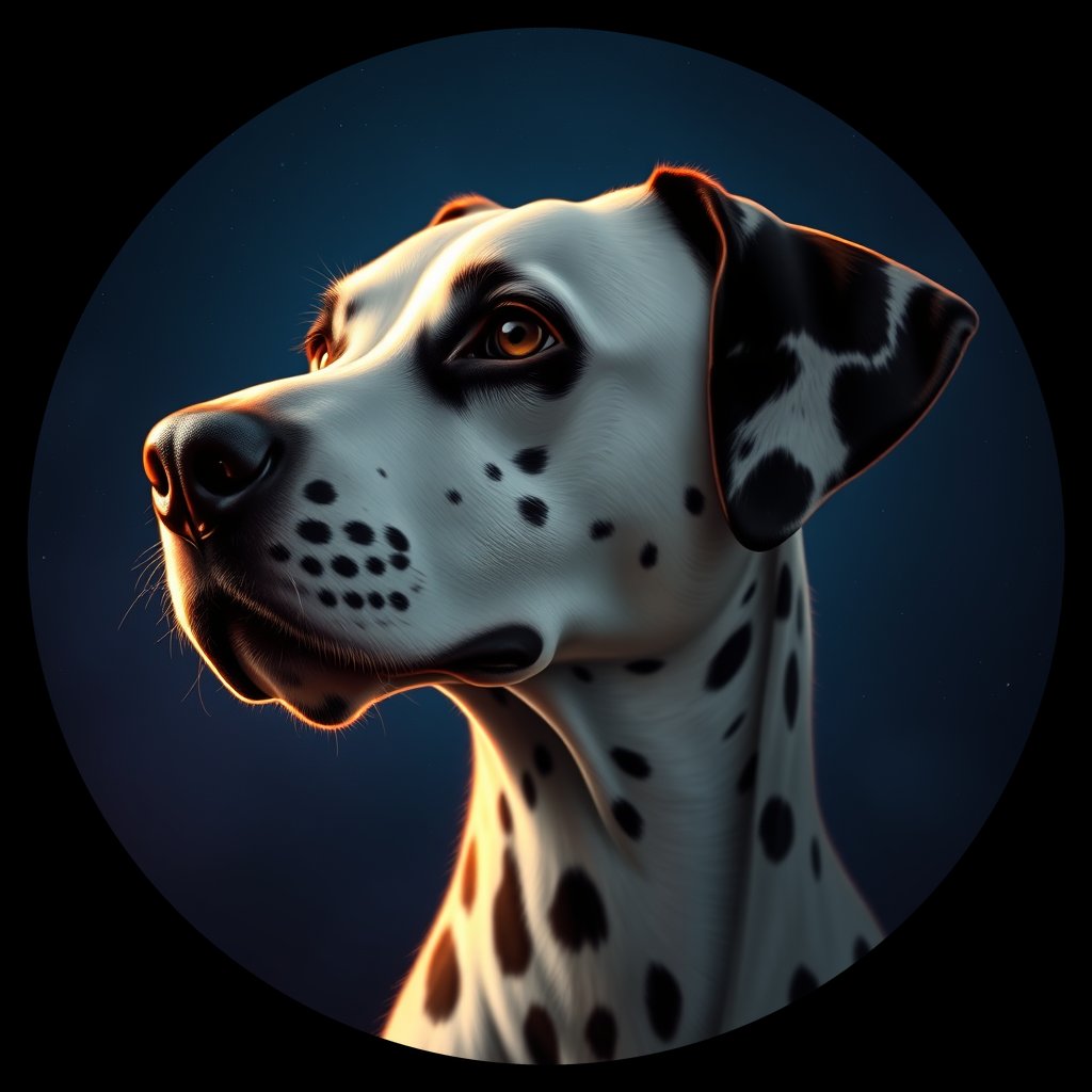 Cosmic medallion portrait of 23509_23509, a Dalmatian
