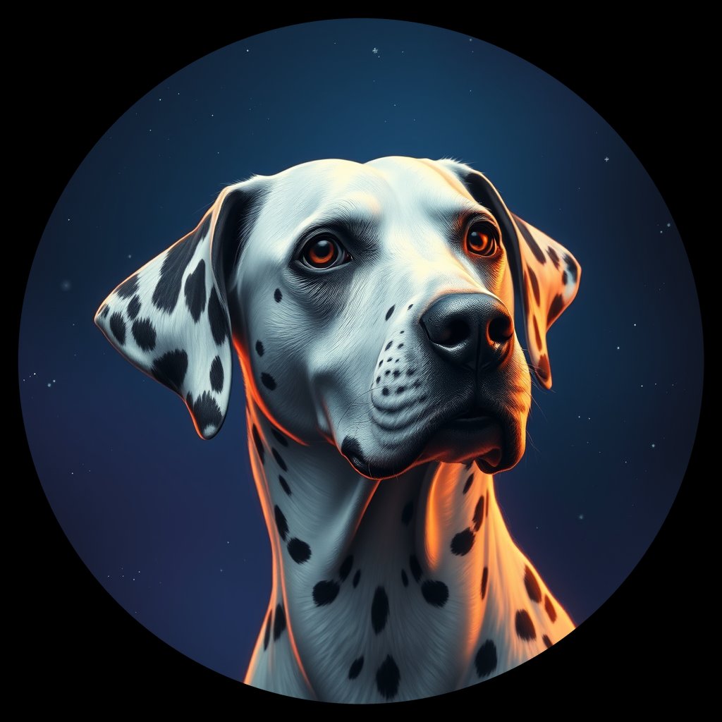 Cosmic medallion portrait of 23512_23512, a Dalmatian