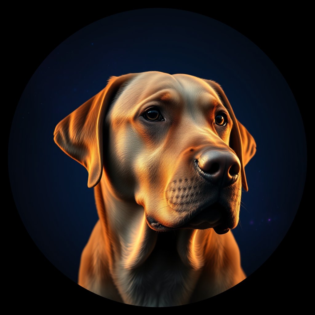 Cosmic medallion portrait of 235_G0380_0436, a Labrador Retriever