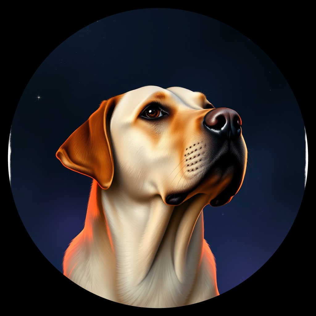 Cosmic medallion portrait of 241_G0380_0445, a Labrador Retriever