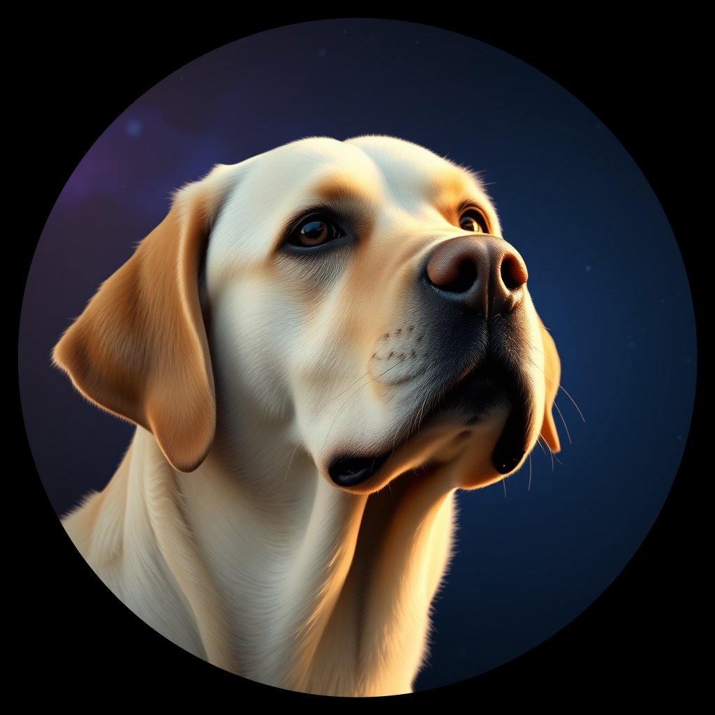 Cosmic medallion portrait of 243_G0380_0449, a Labrador Retriever