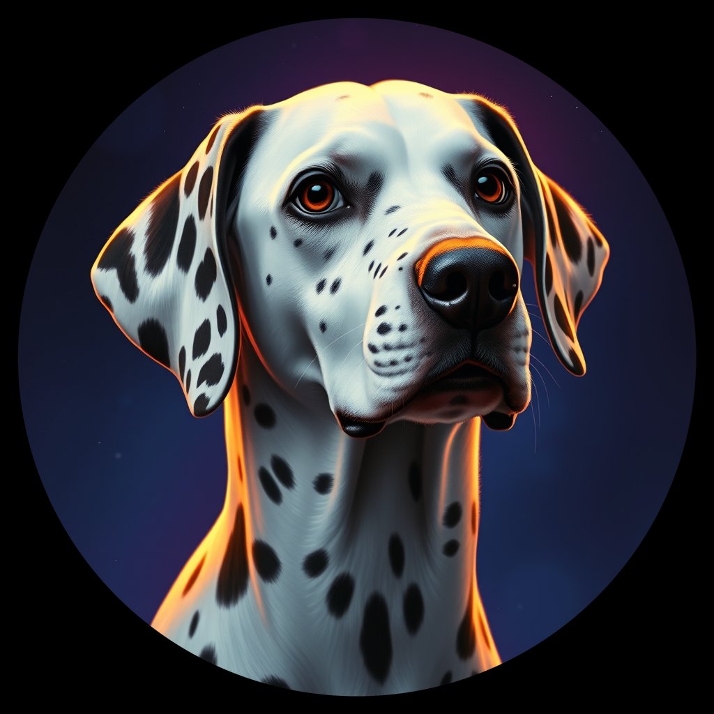 Cosmic medallion portrait of 24713_24713, a Dalmatian
