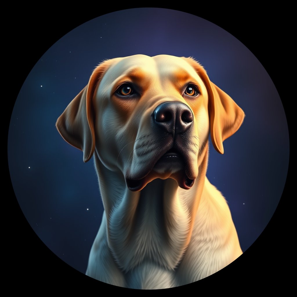 Cosmic medallion portrait of 2496_2496, a Labrador Retriever