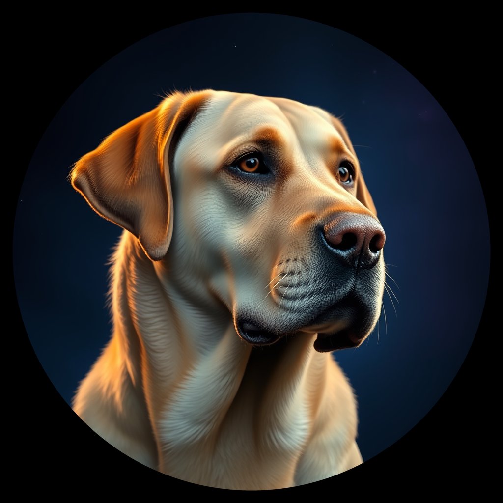 Cosmic medallion portrait of 249_G0380_0457, a Labrador Retriever