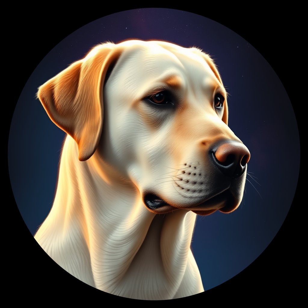 Cosmic medallion portrait of 255_G0380_0468, a Labrador Retriever