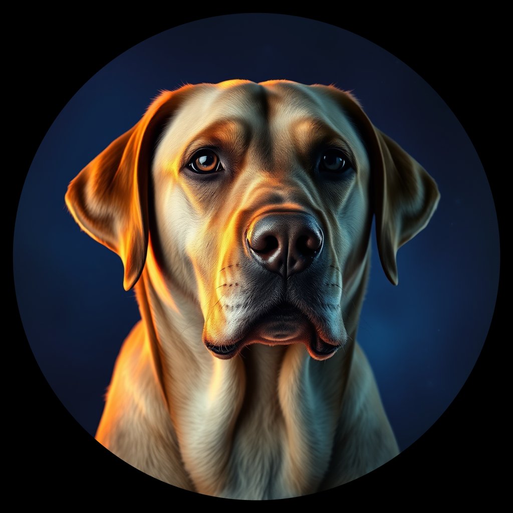 Cosmic medallion portrait of 264_G0380_0483, a Labrador Retriever