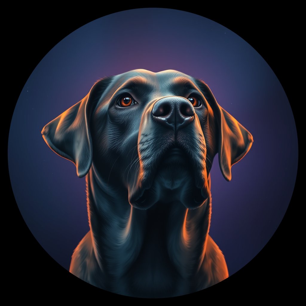 Cosmic medallion portrait of 26_G0380_0047, a Labrador Retriever