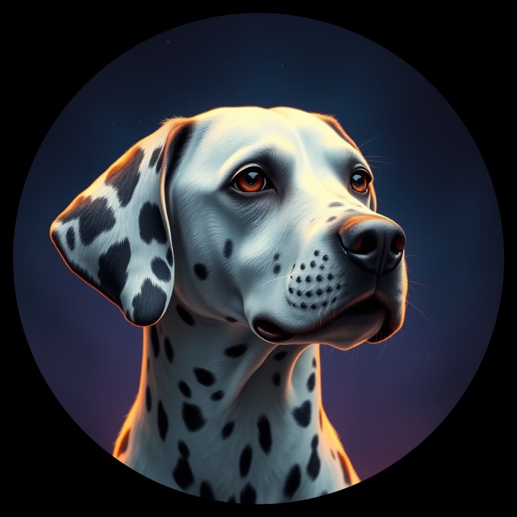 Cosmic medallion portrait of 27384_27384, a Dalmatian