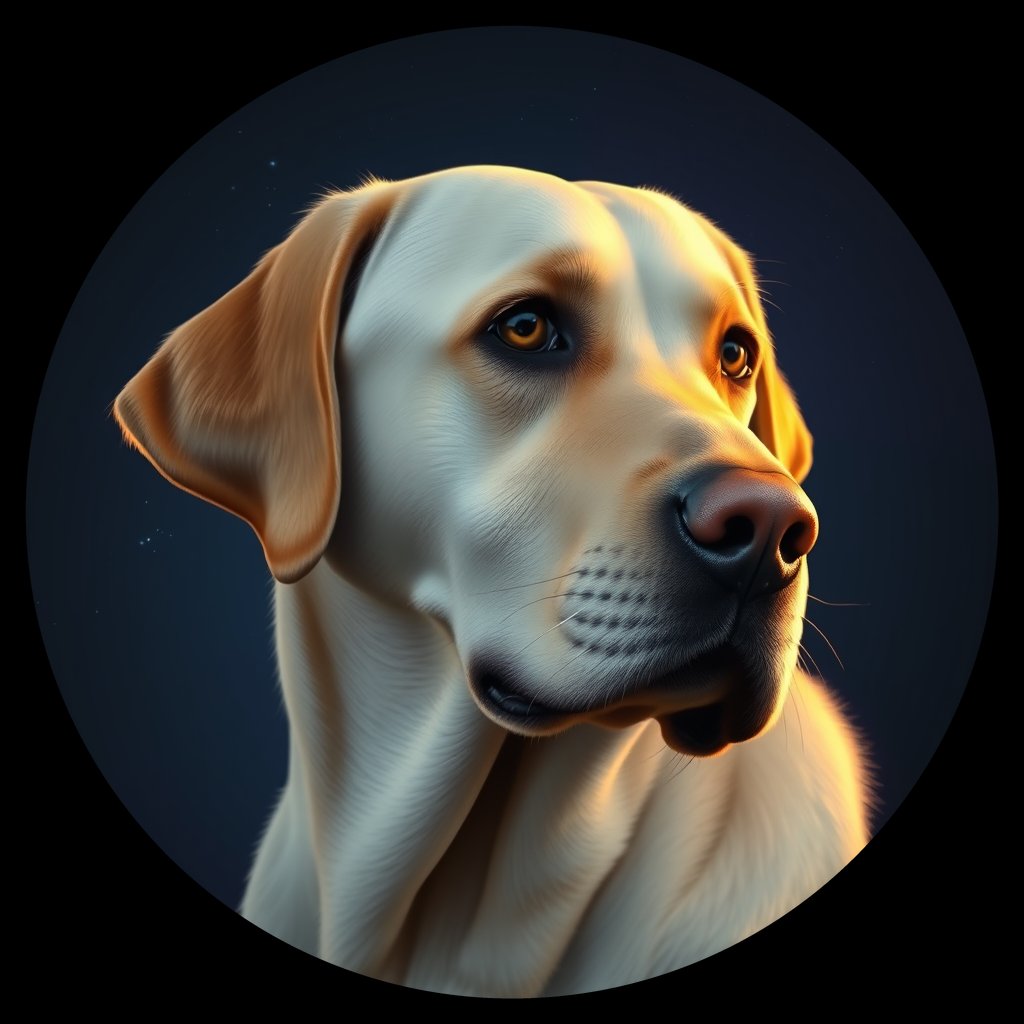 Cosmic medallion portrait of 280_G0380_0505, a Labrador Retriever