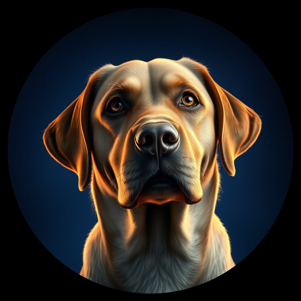 Cosmic medallion portrait of 289_G0380_0521, a Labrador Retriever