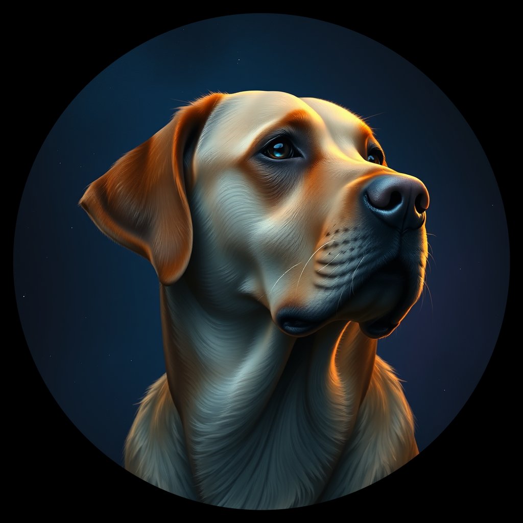 Cosmic medallion portrait of 293_G0380_0526, a Labrador Retriever