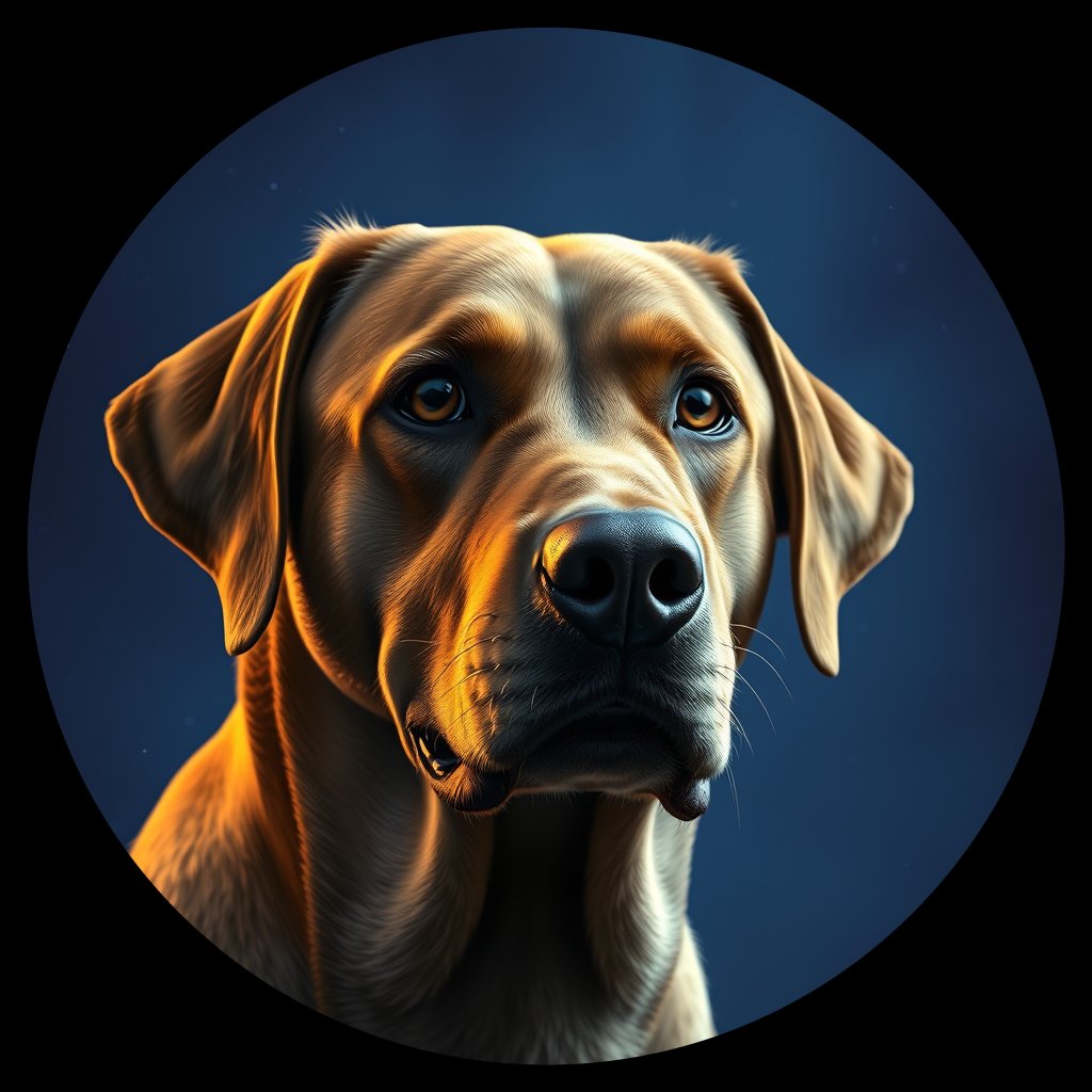 Cosmic medallion portrait of 294_G0380_0529, a Labrador Retriever
