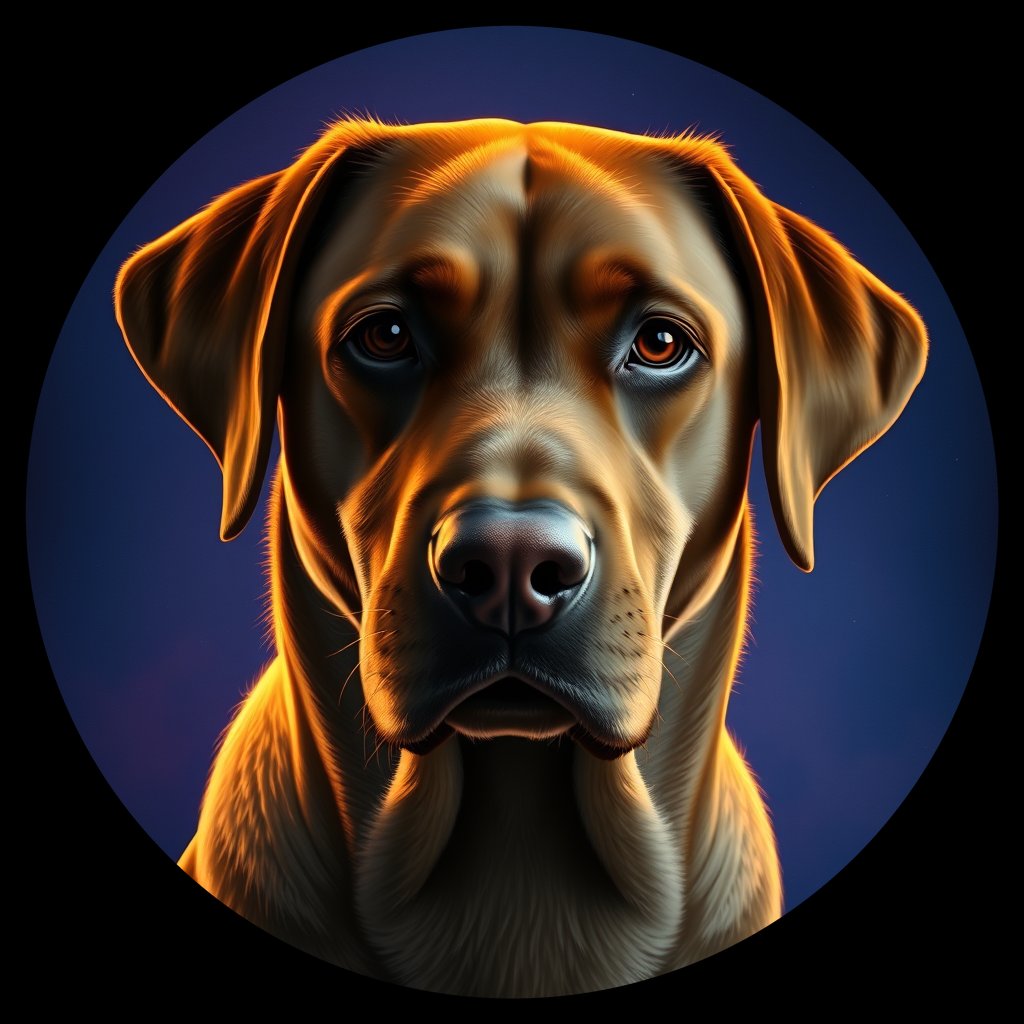Cosmic medallion portrait of 303_G0380_0541, a Labrador Retriever