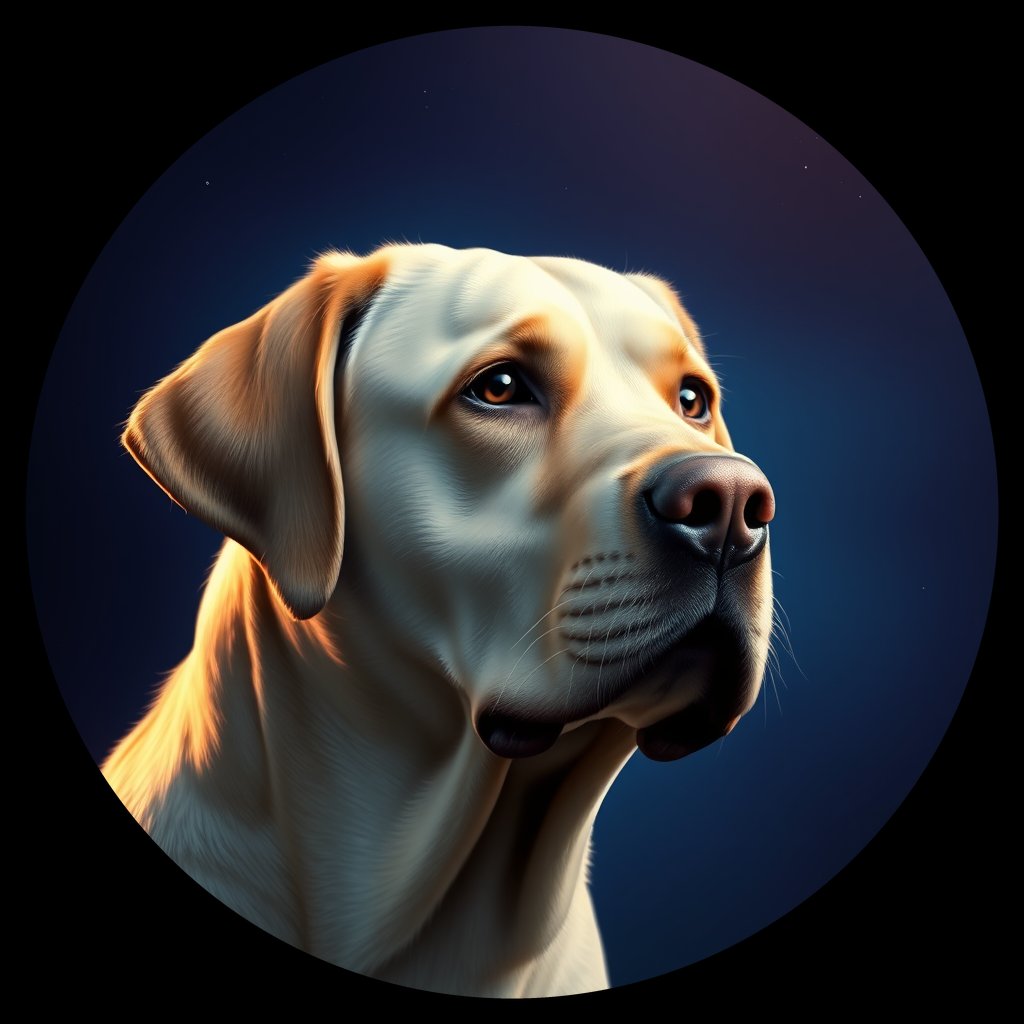 Cosmic medallion portrait of 305_G0380_0545, a Labrador Retriever
