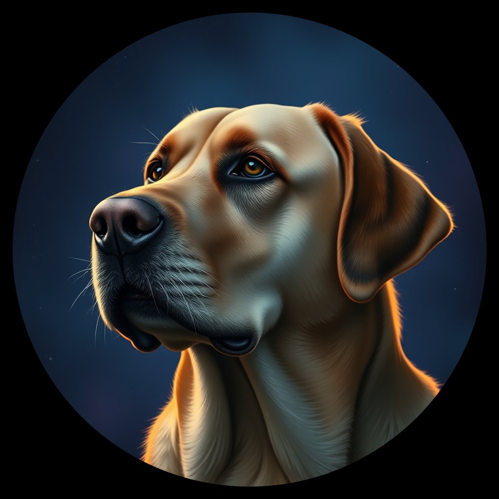 Cosmic medallion portrait of 306_G0380_0546, a Labrador Retriever