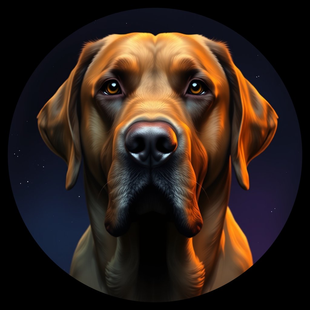 Cosmic medallion portrait of 3082_3082, a Labrador Retriever