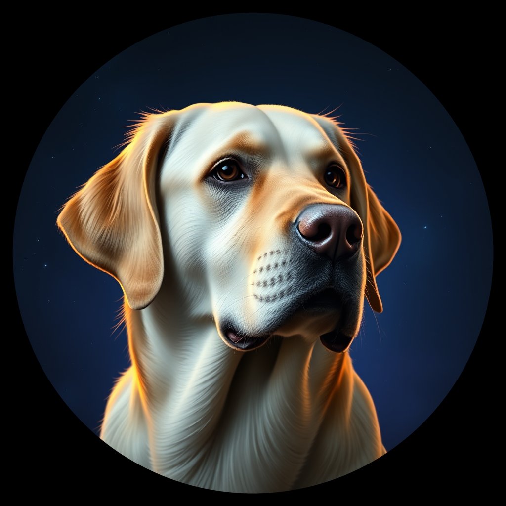 Cosmic medallion portrait of 3084_3084, a Labrador Retriever