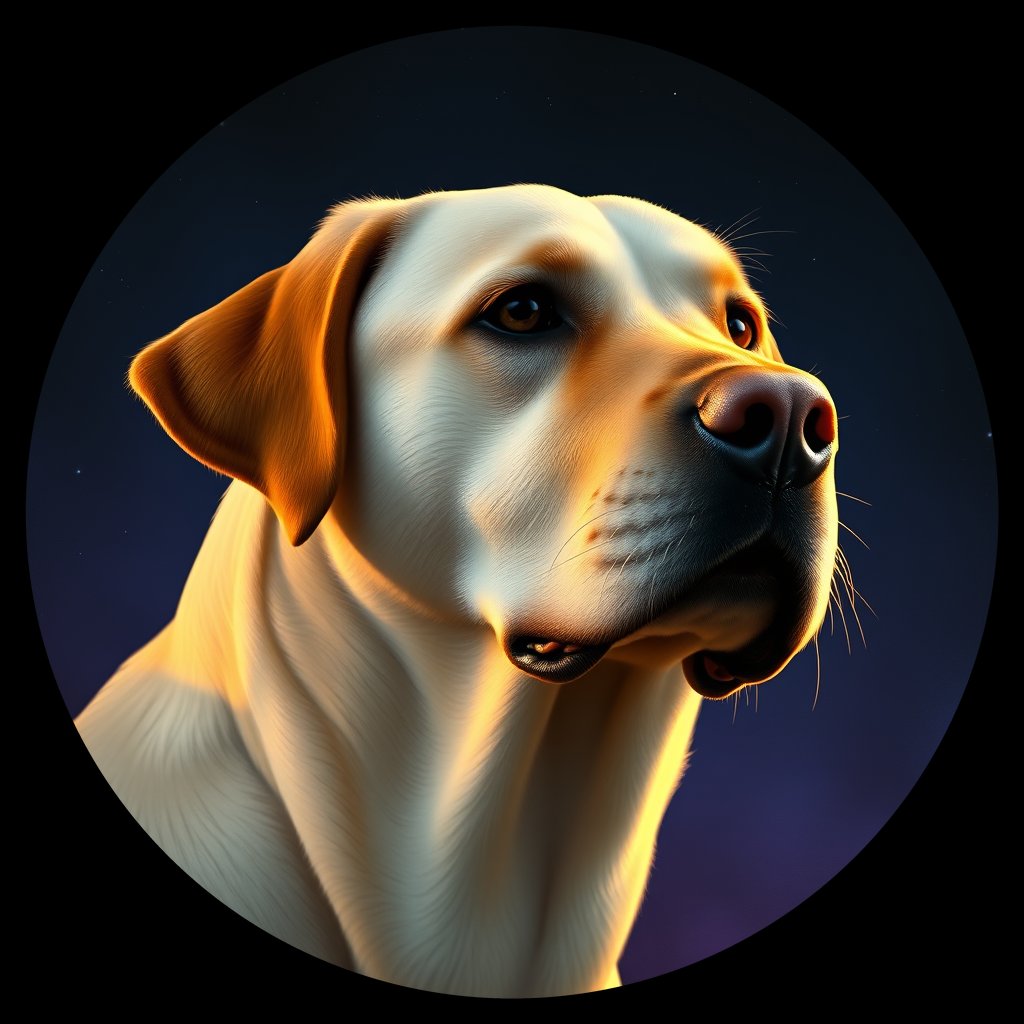 Cosmic medallion portrait of 309_G0380_0551, a Labrador Retriever