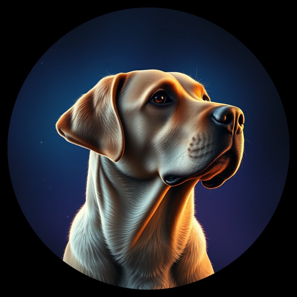 Cosmic medallion portrait of 30_G0380_0052, a Labrador Retriever