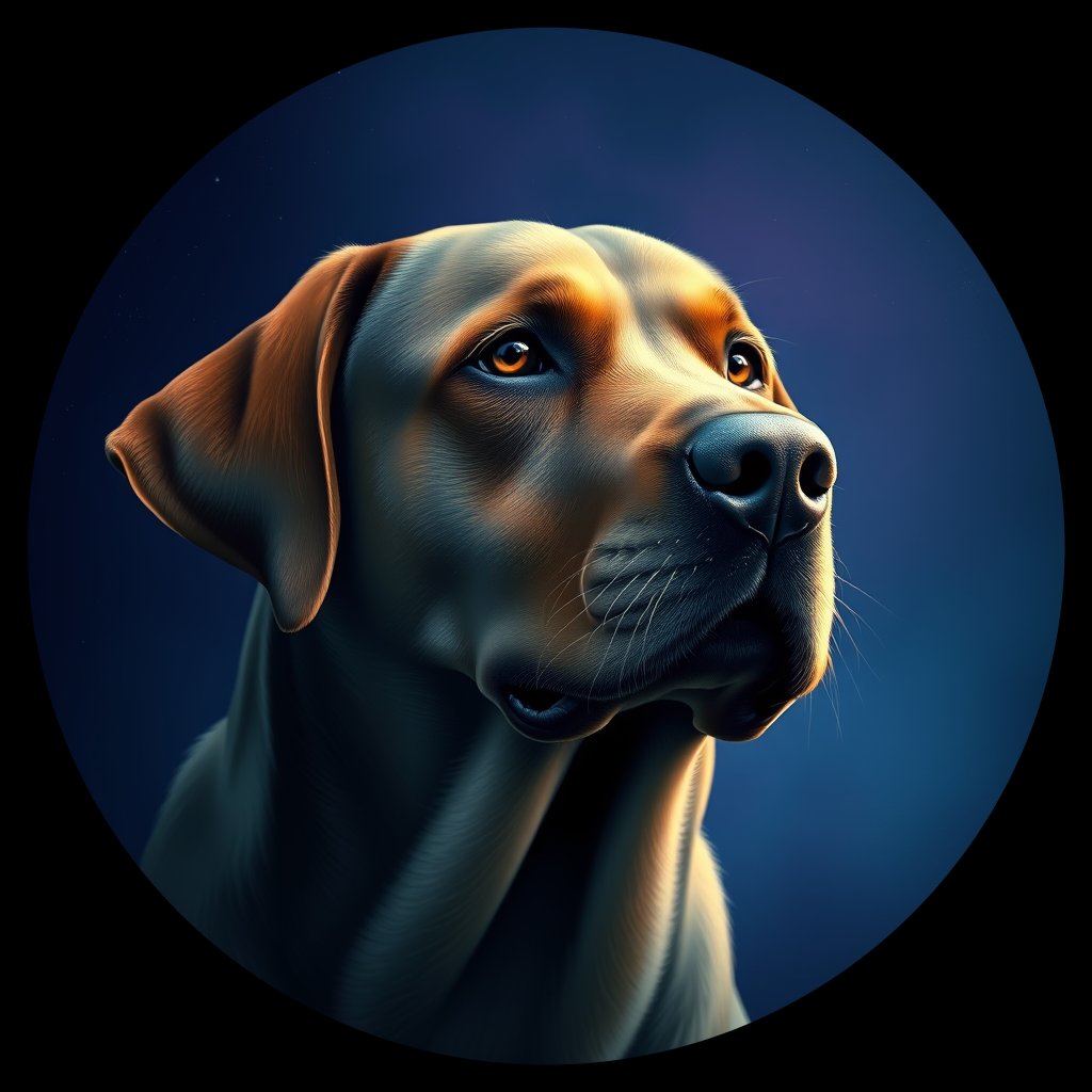 Cosmic medallion portrait of 311_G0380_0554, a Labrador Retriever