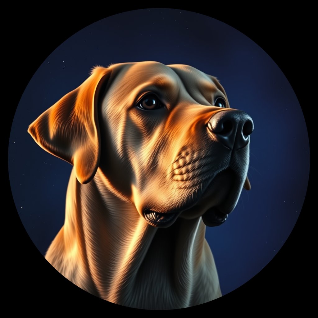 Cosmic medallion portrait of 313_G0380_0556, a Labrador Retriever