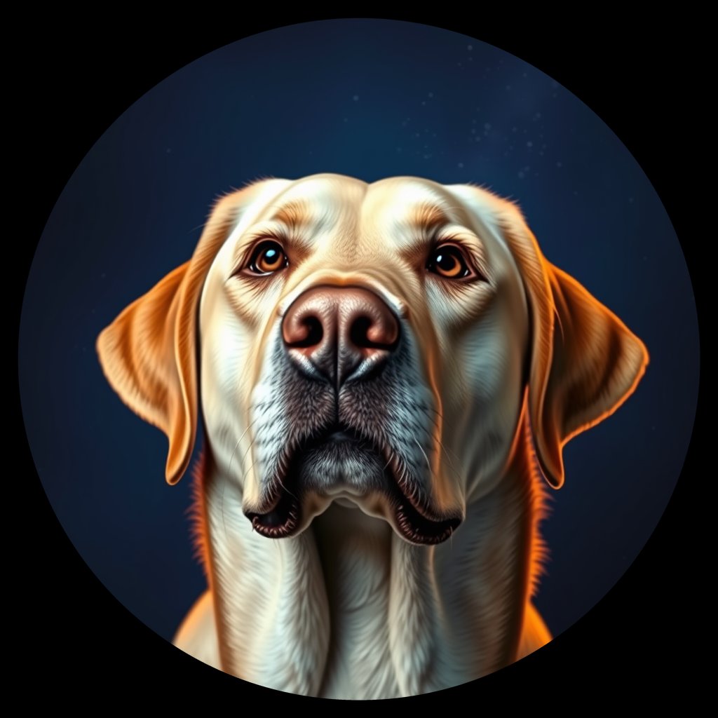 Cosmic medallion portrait of 321_G0380_0566, a Labrador Retriever