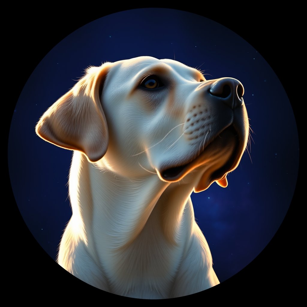 Cosmic medallion portrait of 323_G0380_0570, a Labrador Retriever