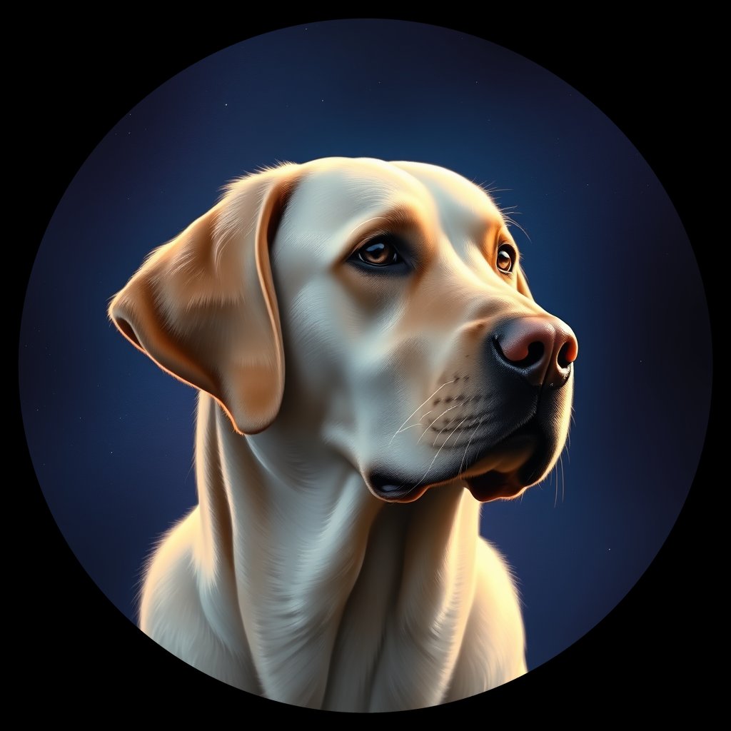 Cosmic medallion portrait of 325_G0380_0573, a Labrador Retriever