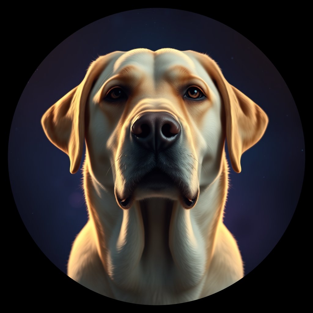 Cosmic medallion portrait of 329_G0380_0579, a Labrador Retriever