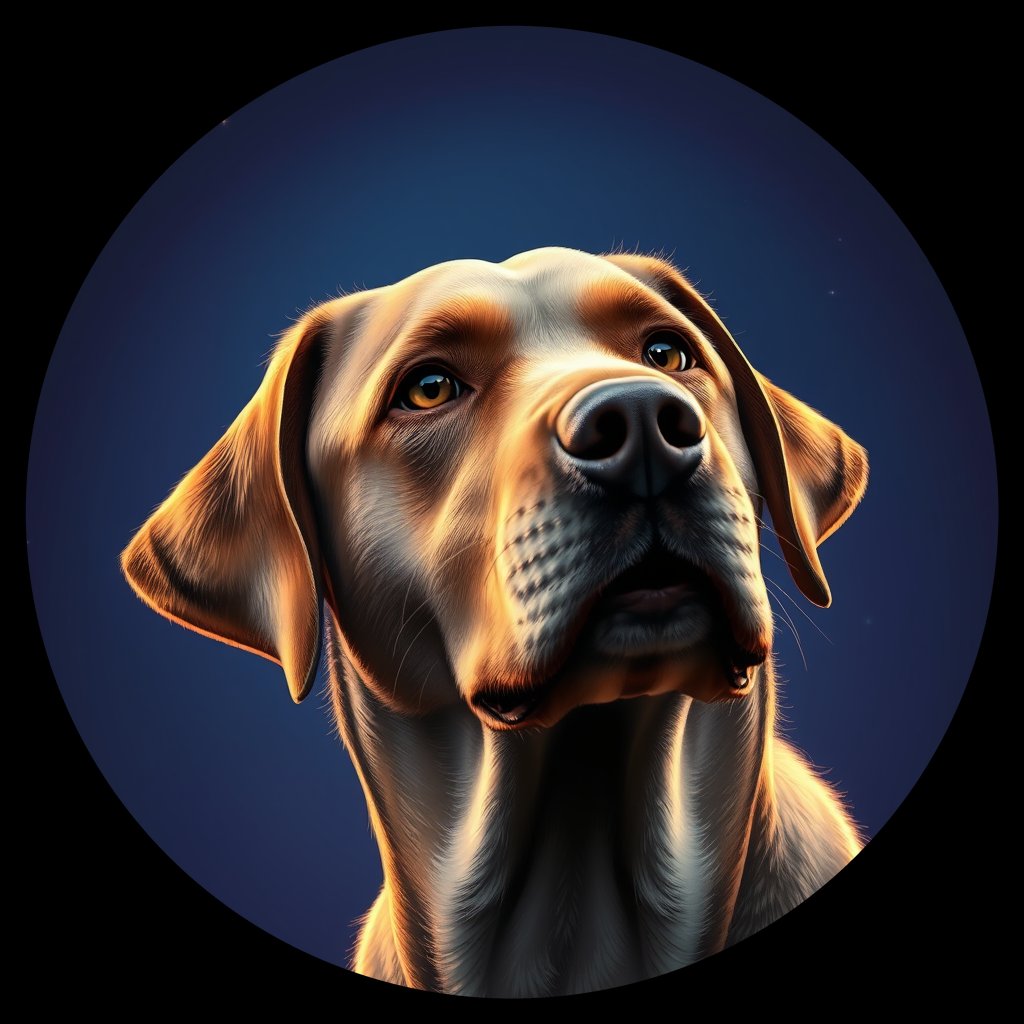 Cosmic medallion portrait of 331_G0380_0581, a Labrador Retriever