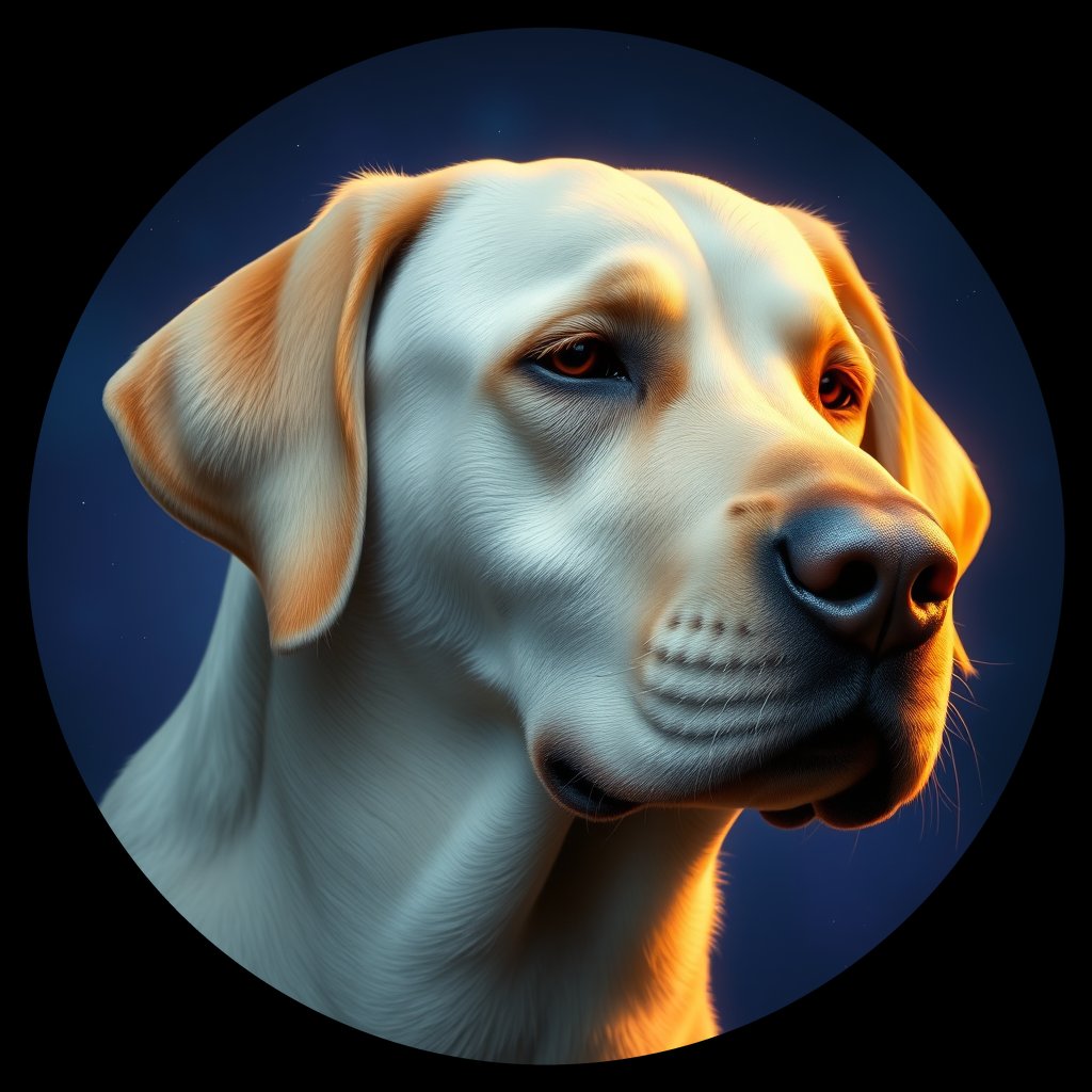 Cosmic medallion portrait of 346_G0380_0603, a Labrador Retriever