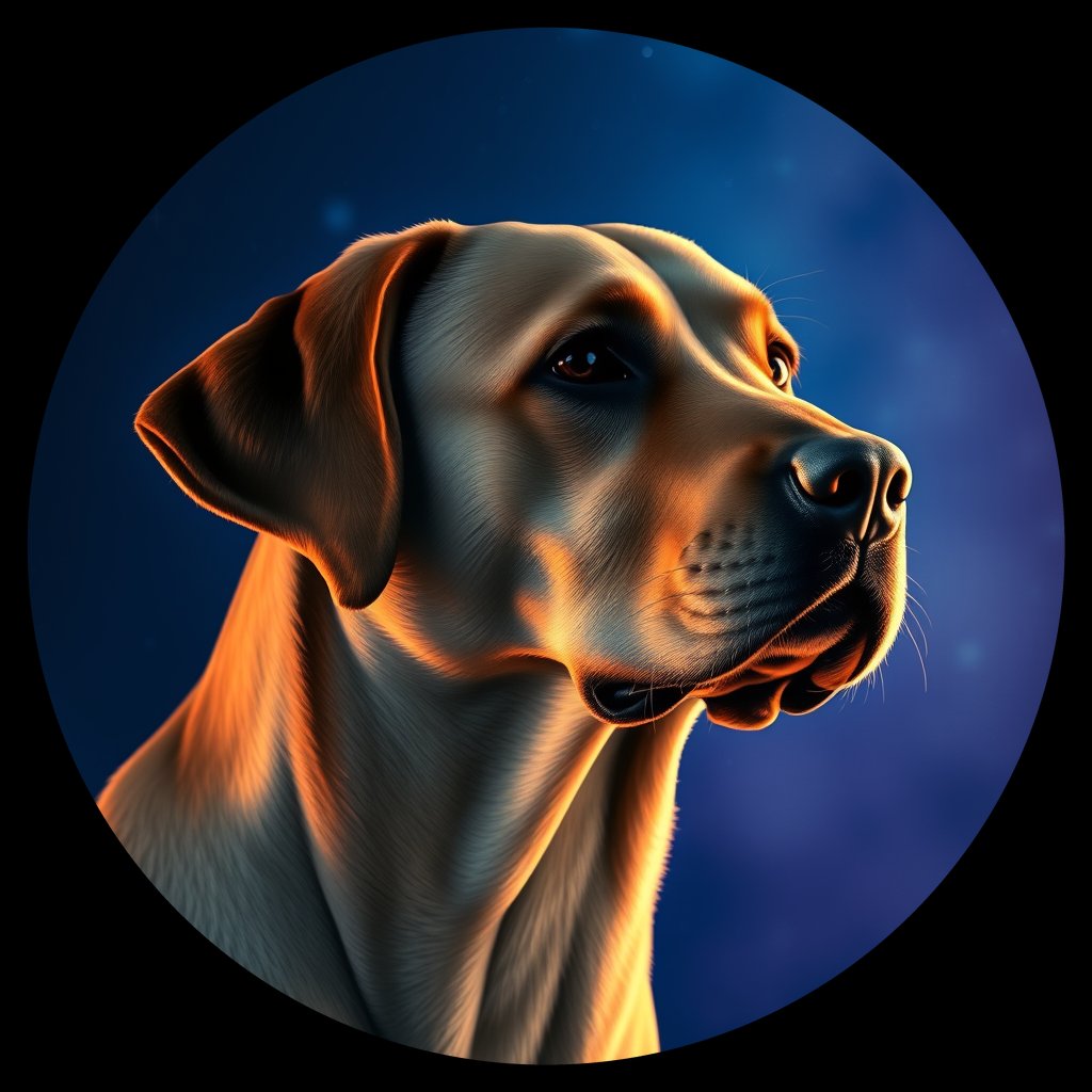 Cosmic medallion portrait of 349_G0380_0610, a Labrador Retriever
