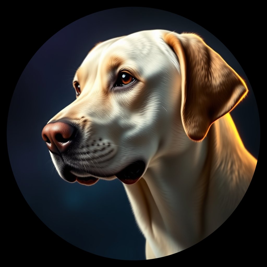 Cosmic medallion portrait of 351_G0380_0617, a Labrador Retriever