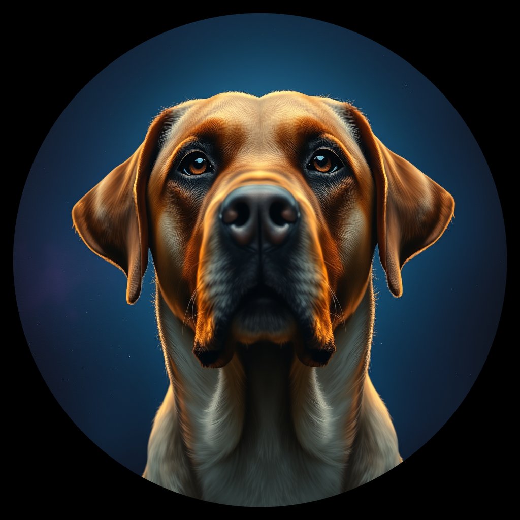 Cosmic medallion portrait of 352_G0380_0619, a Labrador Retriever